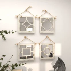 Wood Carved Designs Wall Mirror With Rope Hanger Set Of 4 White - Olivia & May -Olivia & May GUEST c51fe0e0 5ad6 4d57 99d1 07311e25e8f0