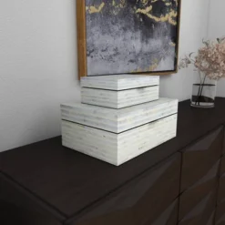 Set Of 2 Shell Mosaic Patterned Wood Box White - Olivia & May -Olivia & May GUEST c56f6637 68ea 4796 9e2d c9f4f07e5ec2