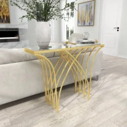 Metal And Mirror Art Deco Console Table Gold - Olivia & May -Olivia & May GUEST c5aef7e8 a632 432e b650 315e809173da