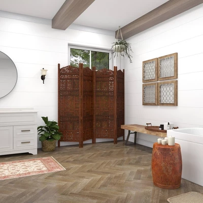 Traditional Wood Room Divider Screen Red - Olivia & May 7 Traditional Wood Room Divider Screen Red - Olivia & May - Image 5