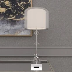 Glass Table Lamp With Drum Shade Silver - Olivia & May -Olivia & May GUEST c5c51c28 2b63 4298 b9fc d2b04e805b96