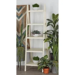 65" Wood Ladder Leaning Bookshelf White - Olivia & May