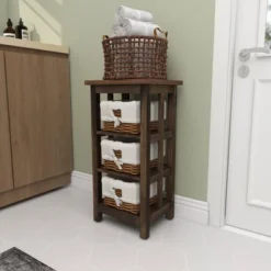 Small Wood Shelf With Basket Drawers Dark Brown - Olivia & May -Olivia & May GUEST c67a2a1d 48c4 41de 9775 164fcf8b6ae4