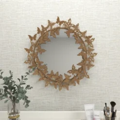 Metal Butterfly Round 3D Wall Mirror Gold - Olivia & May -Olivia & May GUEST c6a48cec a87c 4c0f 9571 80349dc07345