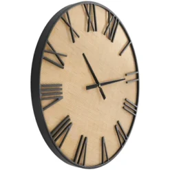 28"x28" Wooden Wall Clock With Black Metal Numbers And Frame Light Brown - Olivia & May: Silent Mechanism, Roman Numerals, Indoor Decor -Olivia & May GUEST c6e34302 a367 4fb7 b9f3 a4d2822350f0