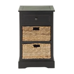 Farmhouse Wooden Chest With Wicker Basket Drawers Black - Olivia & May -Olivia & May GUEST c6fd048a ff89 4937 8864 6a59df31cbca