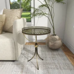Metal And Glass Round Pedestal Table Gold - Olivia & May -Olivia & May GUEST c736284d 6610 4387 9b41 0938f9e04f1c