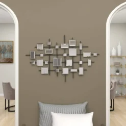 Glam Metal Abstract Wall Decor With Square Mirrored Accents Black - Olivia & May -Olivia & May GUEST c851b869 e858 4c40 b7f0 39f1adbaf9e3