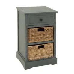 Wood Side Table With Storage And Basket Drawers White - Olivia & May -Olivia & May GUEST c8c14add 9606 4eed a067 7e0e461c04fc