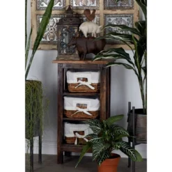 Small Wood Shelf With Basket Drawers Dark Brown - Olivia & May -Olivia & May GUEST c8eca49c 39f8 4c3b 96e7 8989c80ac6d9