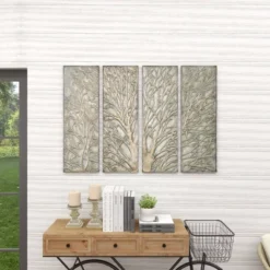 Metal Tree Wall Decor With Embossed Design Set Of 4 Brown - Olivia & May -Olivia & May GUEST c9a11625 0e99 484f b13b 0f4e511f14a9