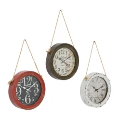 Set Of 3 Metal Wall Clocks With Rope Accents White - Olivia & May: Vintage Iron Timepieces, Indoor Decor -Olivia & May GUEST c9e8d24f ae6b 45f7 affa 052713df0bd3