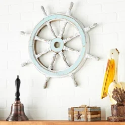 Wood Sail Boat Ship Wheel Wall Decor With Distressing Blue - Olivia & May -Olivia & May GUEST c9e9c3ab 883a 4caa b8a5 32c8fb12bcae