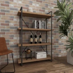 67" Tall Industrial Metal And Wood Bookshelf Brown - Olivia & May -Olivia & May GUEST ca6fd1fb def0 4ea6 83ee 1d6a3f177202