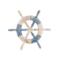 Olivia & May 22"x19" Wood Ship Wheel Distressed Two-Toned Wall Decor With Brown Accents Blue: Nautical Theme, Horizontal Orientation 12 Olivia & May 22"x19" Wood Ship Wheel Distressed Two-Toned Wall Decor With Brown Accents Blue: Nautical Theme, Horizontal Orientation -Olivia & May GUEST caeb1f0c d3f0 4ddb b9dd 73256f2b38af
