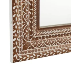 Wood Floral Intricately Carved Wall Mirror Brown - Olivia & May -Olivia & May GUEST cb1f2dae 6347 41bf b358 81e336c7a0e2