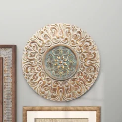 Metal Floral Wall Decor With Embossed Details Gold - Olivia & May -Olivia & May GUEST cb4abb46 a2a0 4f04 97f6 bedcc1e157ab