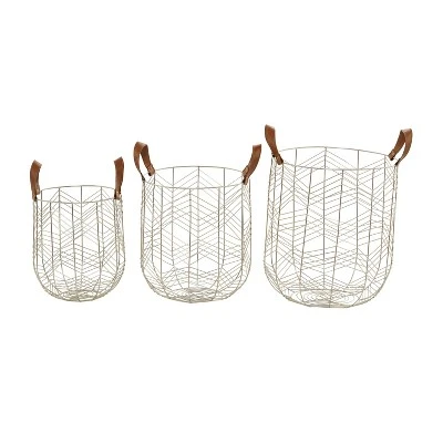 Set Of 3 Metal Storage Baskets - Olivia & May 3 Set Of 3 Metal Storage Baskets - Olivia & May