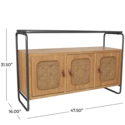 Olivia & May Wooden 3 Door Console Table With Cane Front Doors And Gray Metal Frame Brown: Entryway Furniture, No Assembly Required -Olivia & May GUEST cc040d95 24ae 4db6 bfbe a99e8a63f681