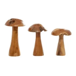 Set Of 3 Teak Wood Mushroom Handmade Live Edge Sculpture With Natural Smooth Finish Brown - Olivia & May -Olivia & May GUEST ccdbc050 630b 4baf a982 6da567765528