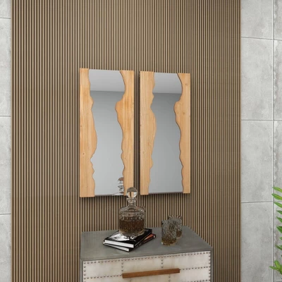 Contemporary Wood Wall Mirror Set Of 2 Brown - Olivia & May 12 Contemporary Wood Wall Mirror Set Of 2 Brown - Olivia & May - Image 10