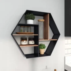 Industrial Wood Wall Shelf Black - Olivia & May -Olivia & May GUEST cd643bd0 9d16 498a bb2d 31323a24549f