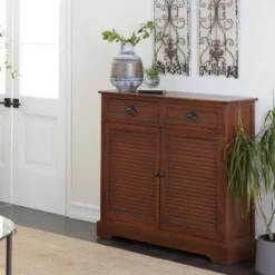Traditional Wood Shutter Style Cabinet Brown - Olivia & May
