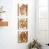 Set Of 3 Teak Wood Floral Handmade Framed Carved Leaf And Wall Decors Brown - Olivia & May -Olivia & May GUEST cee6f44f 3837 42f4 9120 8b9a0d27a71f