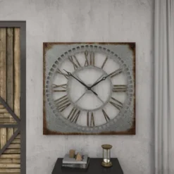 Metal Wall Clock With Distressing Gray - Olivia & May -Olivia & May GUEST cf95dffe b638 48e8 97ad 364ad5a27781