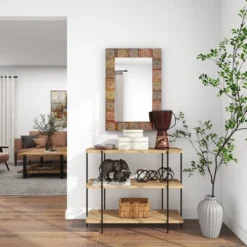 Metal Floral Wall Mirror With Embossed Metal Multi Colored - Olivia & May -Olivia & May GUEST cfef2409 a367 4a0f 8ced 1cf0189025a6