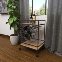 Metal And Wood 2 Tiered Wine Rack Chart Gray - Olivia & May -Olivia & May GUEST d0688211 cb14 4a44 93c4 0393de826863