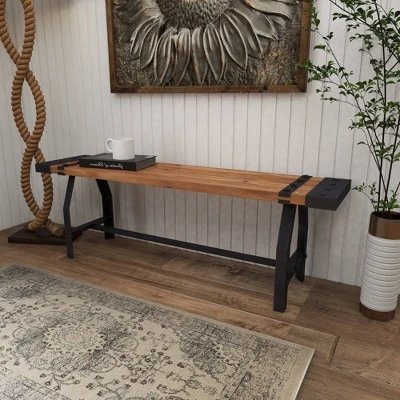 Industrial Metal And Brown Wood Bench Brown - Olivia & May 12 Industrial Metal And Brown Wood Bench Brown - Olivia & May - Image 10