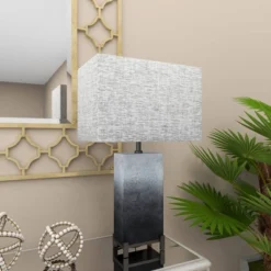 Polystone Table Lamp With Square Shade Gray - Olivia & May -Olivia & May GUEST d16b131d ca2c 44b7 bd4c a855ccf1cef5