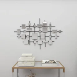 Glam Metal Abstract Wall Decor With Square Mirrored Accents Black - Olivia & May -Olivia & May GUEST d16c5d93 3682 465c 8812 c9b35ef57882