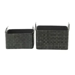 Set Of 2 Leather Storage Baskets Brown - Olivia & May -Olivia & May GUEST d1a05250 9961 4eb3 a4cc 4c1fd363094e