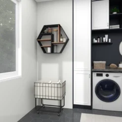 Industrial Wood Wall Shelf Black - Olivia & May -Olivia & May GUEST d20727c3 2cf6 4ace 9cf4 505d971e3d5e