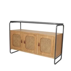 Olivia & May Wooden 3 Door Console Table With Cane Front Doors And Gray Metal Frame Brown: Entryway Furniture, No Assembly Required -Olivia & May GUEST d255bf5f 949e 45da 9ea0 3e50b4052ea9