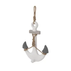 Wooden Anchor Wall Decor With Hanging Rope White - Olivia & May