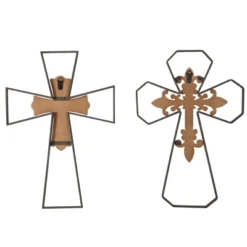 Set Of 2 Metal Cross Carved Wood Wall Decors Black - Olivia & May -Olivia & May GUEST d3071cc9 4690 4536 84a1 55f2076e8baa