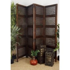 Traditional Wood Rectangle Room Divider Screen Brown - Olivia & May