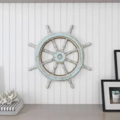 Wood Sail Boat Ship Wheel Wall Decor With Distressing Blue - Olivia & May -Olivia & May GUEST d496b8fb 5187 4b26 aec7 26da01aa8cca