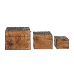 Set Of 3 Rustic Carved Mango Wood Boxes - Olivia & May -Olivia & May GUEST d50bfda9 9460 4090 9ff0 f49f68d25294