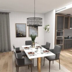 Metal Crystal Embellishments 6 Light Chandelier With Link Style Chain Black - Olivia & May -Olivia & May GUEST d57f2060 4e60 4e5a bc33 fa646b598e51