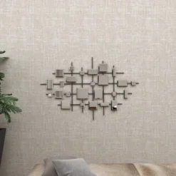 Glam Metal Abstract Wall Decor With Square Mirrored Accents Black - Olivia & May -Olivia & May GUEST d5a829a7 39db 42b1 84d0 8efd1552d8cc