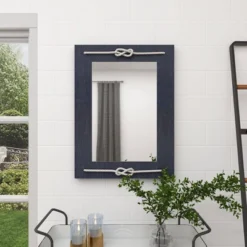 Wood Wall Mirror With Knot Detailing Blue - Olivia & May -Olivia & May GUEST d5a903c7 c3f3 4a71 9d92 ad7fef454cdc