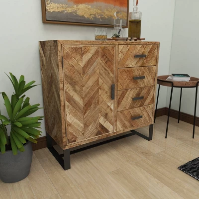 Contemporary Zigzag Pattern Mango Wood Cabinet Brown - Olivia & May 7 Contemporary Zigzag Pattern Mango Wood Cabinet Brown - Olivia & May - Image 5