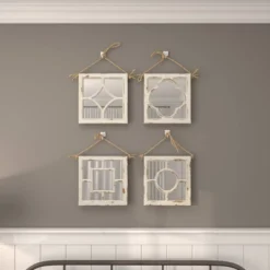 Wood Carved Designs Wall Mirror With Rope Hanger Set Of 4 White - Olivia & May -Olivia & May GUEST d619d290 09ee 4578 a8e9 3d3e73728cf3