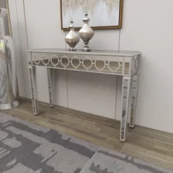 Glam Mirror And Wood Patterned Console Table Silver - Olivia & May -Olivia & May GUEST d68e6dd7 b281 48b0 b20e ff7a33c3a07d