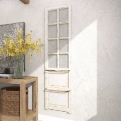 Wood Scroll Door Inspired Panel Wall Decor With Mesh Netting Cream - Olivia & May -Olivia & May GUEST d7cda819 94ba 4305 9216 a5929c6d482e