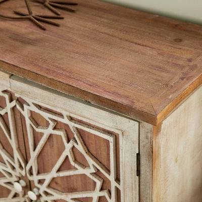 Natural Geometric Patterned Wood Cabinet Brown - Olivia & May 4 Natural Geometric Patterned Wood Cabinet Brown - Olivia & May - Image 2